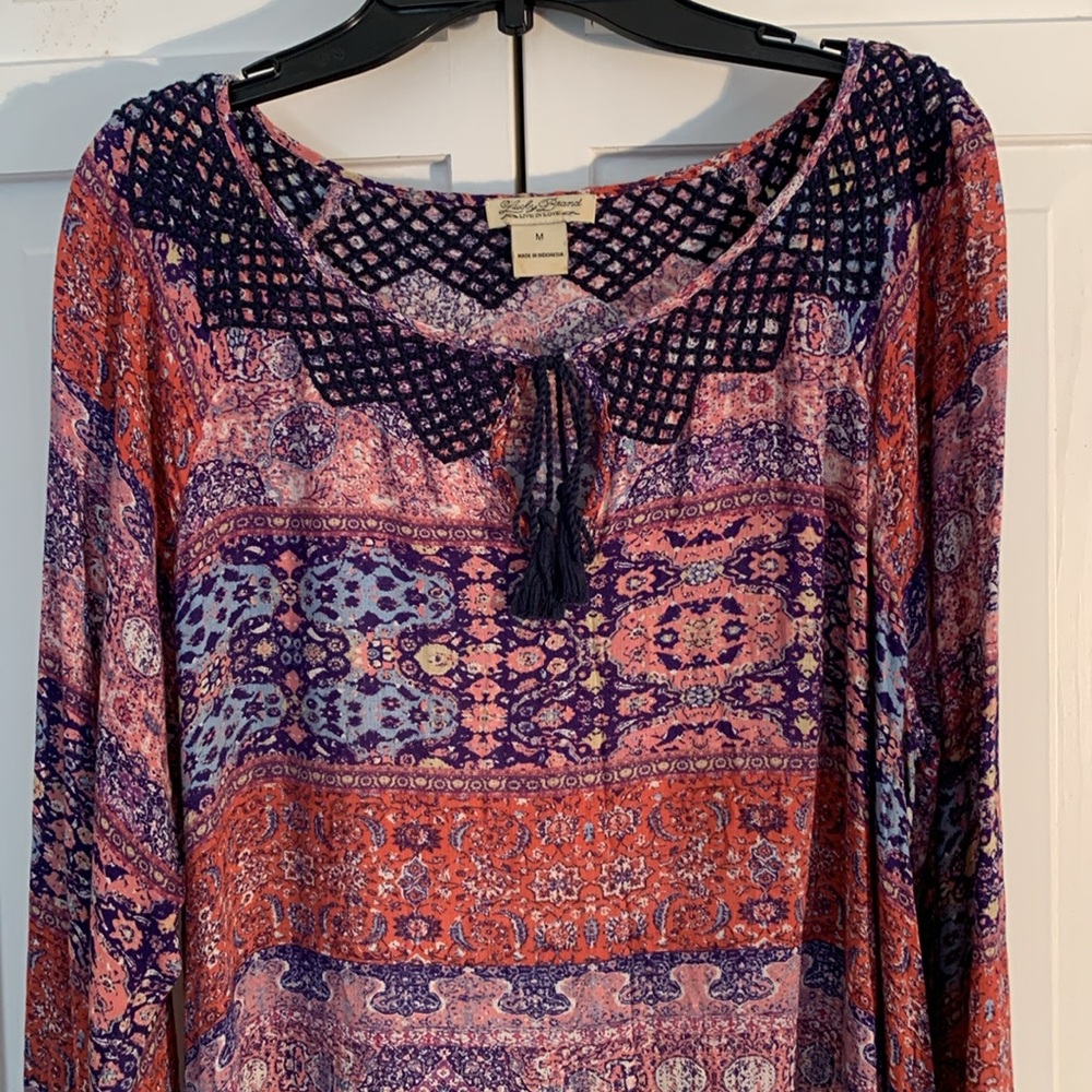 Lucky Brand Multi-colored Bohemian Tie Front Tunic EUC